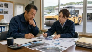 舗装会社 企業価値を工事資料と重機台帳から確認する経営者と担当者