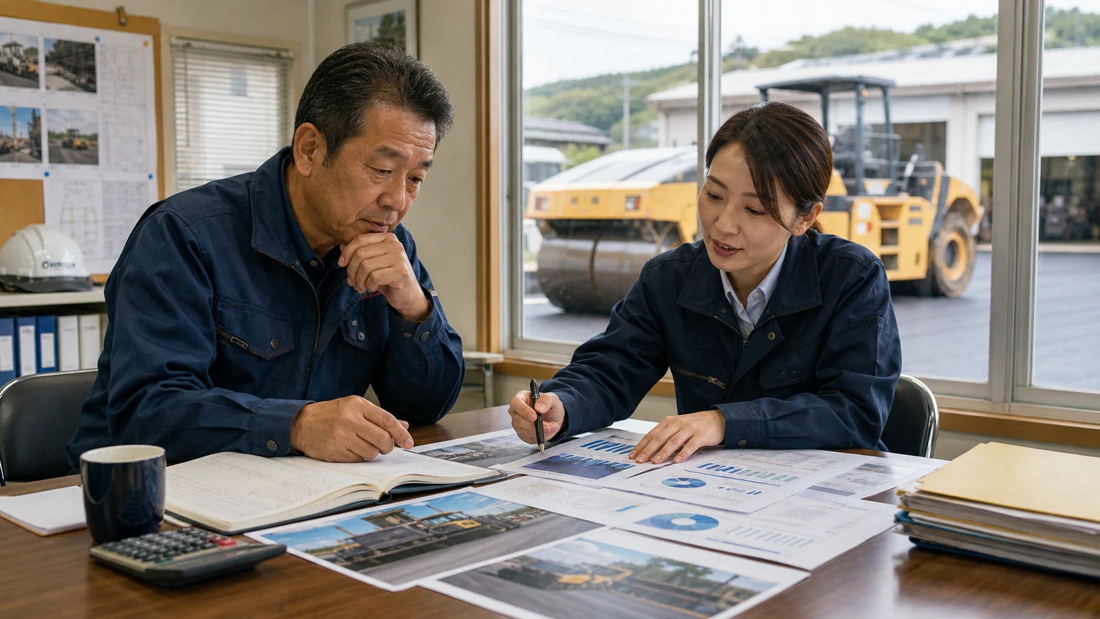 舗装会社 企業価値を工事資料と重機台帳から確認する経営者と担当者